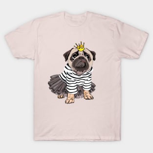 Pug Dog Striped Cardigan Black T-Shirt